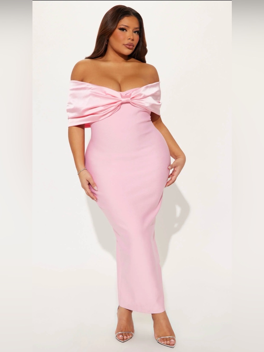 Fashion Nova Pretty Privilege Pink Bandage Satin Bow Prom Midi Dress Size 2X
